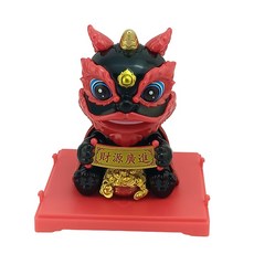 舞獅太陽能搖頭擺件 招財進寶 居家辦公裝飾, 黑色, 1個