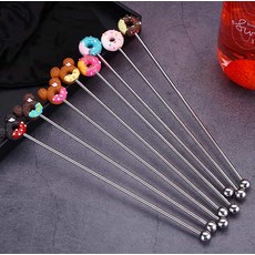 미즈누아 도넛 머들러 롱 스푼 칵테일머들러 데코스푼 에이드스푼 칵테일장식, 7도넛머들러-진핑크