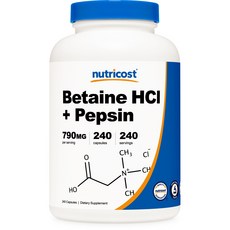 nutricost 甜菜鹼鹽酸鹽胃蛋白酶膠囊 790mg, 240顆, 1罐