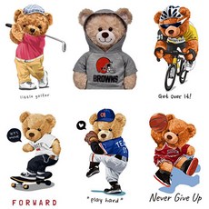 귀요미 베어 열 전사지 스몰사이즈 패치 필름 에코백 티셔츠 DIY용, 4번 야구투수 베어 전사지, 1개