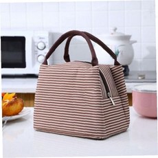 스트라이프패턴 보온보냉 런치백 직장인 휴대용 도시락가방 미니백 데일리 점심가방, 1개, 베이지
