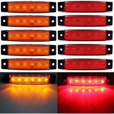 FXC 10x 3.86 6 LED 클리어런스 트럭 버스 트레일러 측면 마커 표시등 라이트 테일 브레이크 스톱 램프 12V빨간색 5 앰버5, Red