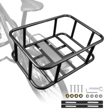 GTOG 고강도 자전거 후면 뒷바구니 짐받이 바스켓 프레임 수납함 바구니 자전거 바구니 자전거 장바구니, 검정