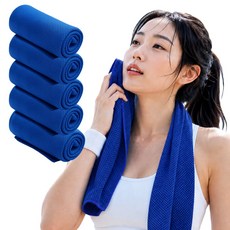 로벨스 1초 흡수 아이스 스포츠 쿨타올 운동 등산 쿨수건, 5개, 딥블루