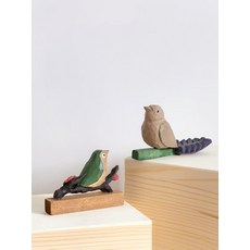 椴木 喜鵲登枝 擺飾 綠色 棕色 約7cm, 如圖所示, 1個