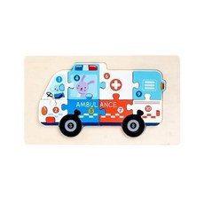 可愛卡通救護車木製拼圖玩具，兒童早教益智玩具，培養手眼協調能力，激發邏輯思維, 1個, 10片