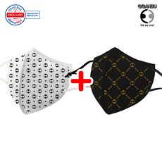 印花透氣防水運動口罩, 白+黑