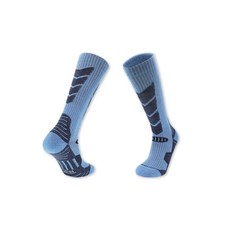 滑雪襪 高筒保暖透氣排汗滑雪襪，加厚襪底緩衝支撐，專業滑雪運動襪, 8202淺藍底L, 1套