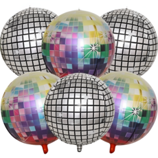 아이앤에이치 생일 파티 미러볼 이벤트 풍선 22인치, 6개, 실버+레인보우