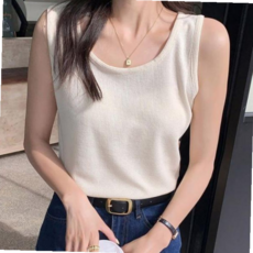 우먼 20대 여유핏언더레이어 와플텍스처 패셔너블 소매없음 데일리룩