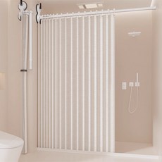 공간분리 욕실커튼 접이식 샤워커튼 화장실 방수 가림막 욕실 물막이 파티션 무타공 (커튼 + 커튼봉 + 하단방수바 포함)