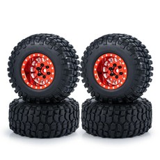 MORLORDY 알루미늄 2.5cm(1인치) 비드락 휠 및 타이어 4개 세트 1/24 Axial SCX24 Bronco C10 JLU 글래디에이터 데드볼트 RC 크롤러 자동차, 레드