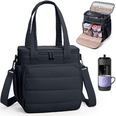 BAGSPRITE Keurig K Mini Mate와 호환되는 커피 메이커 여행용 가방 Cup 1인용 메이커용 휴대용 케이스 포드 오거나이저가 있는 머그 포켓 어깨끈 26427, 블랙