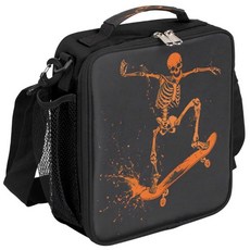 Cfpolar 스컬 스케이트보드 런치 박스 남아 여아용 단열 백 재사용 가능한 미니 쿨러 토트 박스 보온 식사 키트 어깨 스트랩 포함 직장 학교 피크닉용 173554, B-스컬