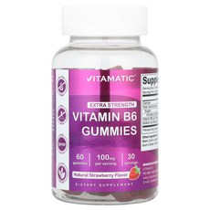 비타매틱 비타민B6 천연 딸기 맛 구미젤리 60개(구미젤리 1개당 50mg) VMC-47275, 비타매틱 비타민B6 엑스트라 스트렝스 천연 스트로베리, 60개, 60정