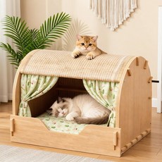 Alemon 대형 고양이 숨숨집 스크래쳐 고양이 집 공룡 캣타워 반려동물하우스, 녹색, 1개