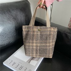 【BAGEL蓓果】現貨 日韓簡約 毛呢格子手提包 女包小物收納包 化妝包