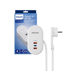 필립스 파워트래블 고용량 멀티탭 USB C타입 A타입 납작플러그 여행용, 화이트 CHP4110W, 1개, 1.5m