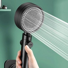6단 조절 샤워기 욕실용품 샤워헤드 샤워수전 수압상승, 블랙, 1개