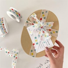 레인보우 도트 투명 새틴 선물 포장용 데코 리본, 새틴 레인보우