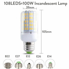 울트라 브라이트 E27 E14 LED 옥수수 전구 나사 B22 총검 캡 SES 7W 12W 30W 45W 165LED 150W 할로겐 램프 교체, 35W 108LEDs, Warm White, B22 220V, 1개