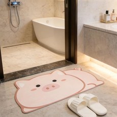 Tyrafry Cute Animals 빠른 건조 및 흡수성 극세사 욕실 매트 고무 뒷면이 있는 미끄럼 방지 얇은 욕실 러그 욕실 샤워 싱크대 면을 위한 현대적인 바닥 매, Tyrafry Cute Animals 빠른 건조 및 흡, 돼지