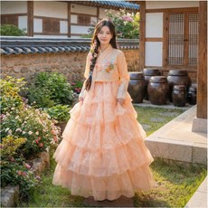 리앤킴 여성 전통 연분홍 연출 개량 한복 세트 EK234