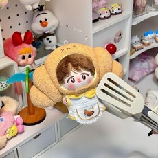 可愛周邊 面包系列高颜值娃衣cm娃衣服棉花娃娃星体头套玩偶可爱换装, 1個, 可颂牛角包【头套+衣服+小围兜】一套,10cm娃衣【无娃娃哦/只要娃衣】