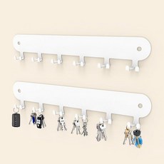 Suzurana 벽 접착제용 키 홀더 2팩 벽걸이 후크 12개가 있는 후크 거실 욕실 차고 주방 사무실용 화이트 행거 (화이트 12개), 12 Hooks