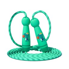 兒童木質跳繩 可計數 長度可調 柔軟棉繩 卡通握把 適合初學者, 1個, 木質握把 握把加粗, 綠色小恐龍