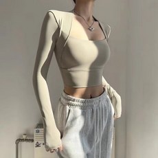 欣子精品店 帶胸墊運動長袖上衣 女 跑步健身瑜伽服 2025新款 顯瘦緊身