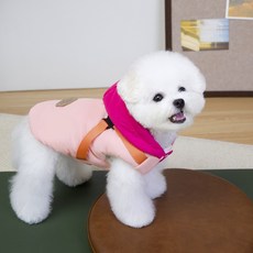 투니스 반려동물 캐주얼 배색 하네스 후드 올인원 패딩 점퍼, 핑크, 1개