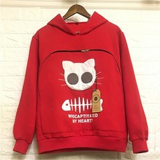 펫후드 고양이 외출 맨투맨 캥거루 포켓 고양이 슬링 후드티 반려동물 패딩형, M 6kg 이하 172cm 이하, 레드, 1개