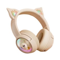 ONIKUMA貓耳電競耳機，2.4G無線藍牙連接，七彩炫酷燈光，全景音效, 米白色-藍牙有線雙用, 1