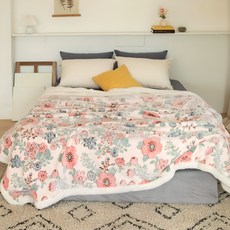 BAZAAR 花朵圖案超細纖維刷毛棉毯, 粉紅色