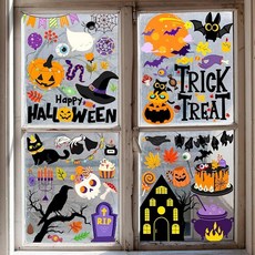 KAHSHEEN 대형 부활절 창문 부착 - 유리 창문용 토끼 스티커 데칼 귀여운 달걀 양면 재사용 가능한 휴일 장식 새 사무실 봄 패트리 9장/121개, 할로윈