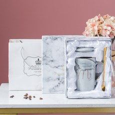 北歐ins大理石紋陶瓷馬克杯婚禮伴娘伴手禮杯子公司定 制禮品logo, 1個, 描金禮品盒【灰】:301-400ml
