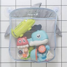 卡通網眼收納袋 39*35cm, 1個, 洗澡玩具收納袋(灰鯊魚)