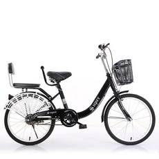 뒷좌석 등받이 안장 포함 여성용 바구니 자전거 20 22 24인치, 1개, 140cm, 블랙+고급형 세트 20인치 통타이어