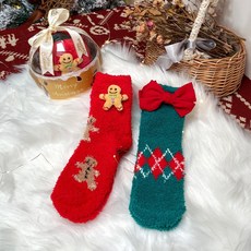 珊瑚絨聖誕襪子女冬加絨加厚平安夜襪子, 黃盒【一盒兩雙】,均碼, 1個