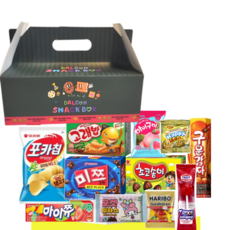 달콤새앰 간식박스 학교 학원 과자 교회 답례품 단체 간식 꾸러미 선물 세트 손잡이세트, 1박스, 11종