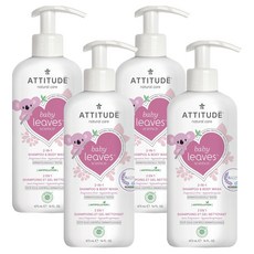 에티튜드 베이비 리프 사이언스 2-In-1 샴푸 & 바디 워시 유아 올인원클렌저 무향, 4개, 473ml