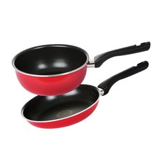 엠앤쿡 K-CHEF 프리미엄 후라이팬 궁중팬 2종 세트 레드, 후라이팬20cm + 프라이팬20cm