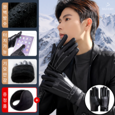 실버리 겨울 스마트폰 터치 남자 기모 가죽장갑
