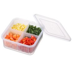 食品級廚房蔥薑蒜四格收納盒 冰箱蔥花瀝水分格備菜盒 瀝水保鮮盒, 1個, 透明白