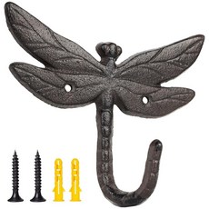 DEEKOUDT 코트 열쇠 수건 가방 등을 걸 수 있는 앤티크 주철 잠자리 장식 벽 후크 1개, DEEKOUDT 코트, 열쇠, 수건, 가방 등을 걸 수