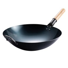 38cm 老式純鐵炒鍋 無塗層 手工烤藍, 黑色, 1個
