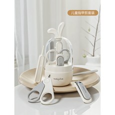 babyviva 嬰兒 電動磨甲器 新生寶寶 專用 指甲剪刀 兒童指甲剪 打磨神器, 1個, 小兔子指甲刀四件套-灰白