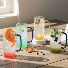 샤르망 홈카페 투명 내열유리컵, 롱 칼라손잡이 380ml, 4개