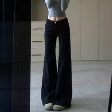 美式高街黑色微喇牛仔褲女夏季高腰顯瘦顯高寬鬆設計感直筒褲